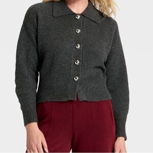 A New Day - Women's Long Sleeve Heart Button Cardigan Sweater Charcoal Gray XXL